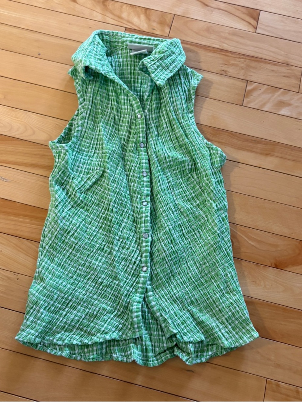 90s Vintage Cotton Green‎ Sleeveless Cottagecore Mom Grandma Style Top gingham